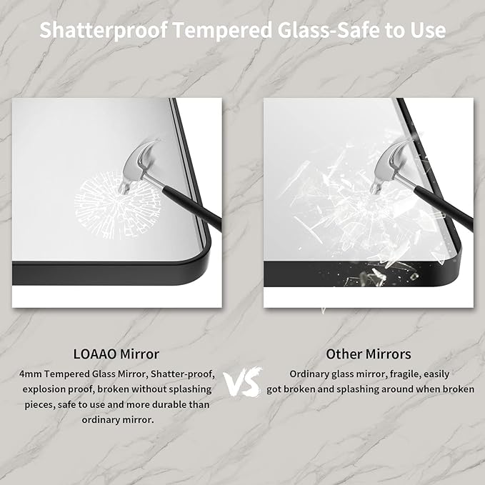 LOAAO Black Metal Framed Bathroom Mirror for Wall, Large 55X30 Inch Rounded Rectangle Mirror, Matte Black Bathroom Vanity Mirror Farmhouse, Anti-Rust, Tempered Glass, Hangs Horizontally or Vertically