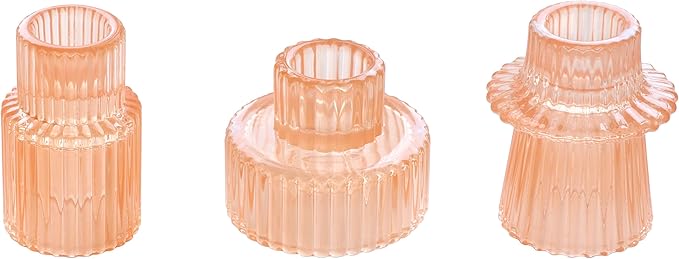 Vixdonos Taper Glass Candlestick Holders Tealight Candle Holders for Table Centerpieces, Wedding Decor and Dinner Party (3 Pcs, Orange Pink)