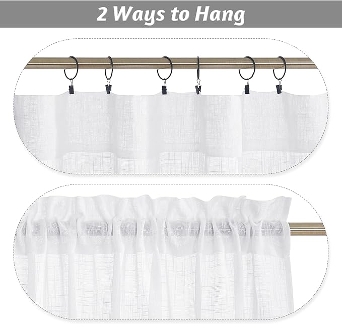 RYB HOME White Sheer Curtains for Kitchen, Light Filtering Textured Short Durability Drapes for Small Window, Curtain Tiers for Bathroom, W 42 x L 45 inches, 2 Panels Set