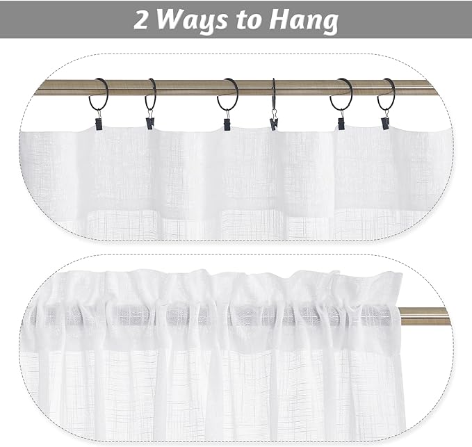 RYB HOME White Sheer Curtains, Extra 66 inches Widith Rod Pocket Light Filtering Breathable Semi Sheer Curtains for Living Room, W 66 x L 63 inches, 2 Panels Set