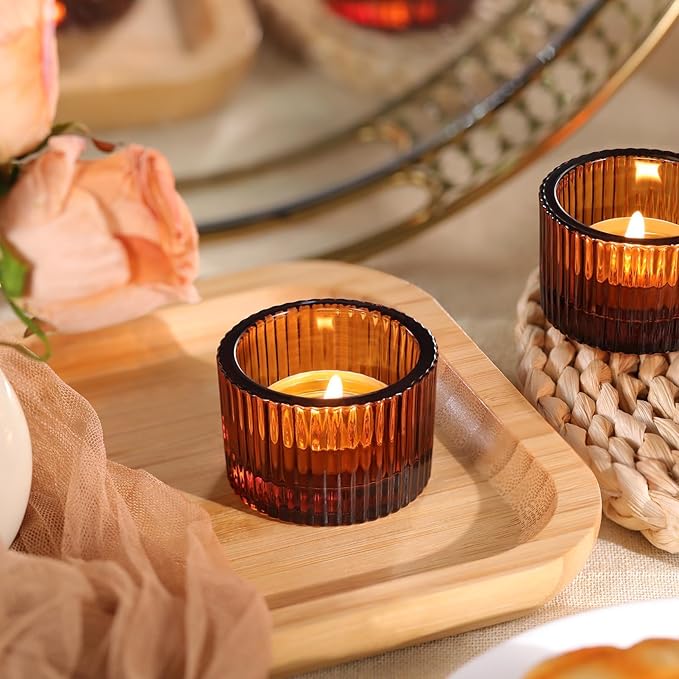 Tealight Candle Holder Set of 12, Amber Small Votive Candle Holders for Table Centerpiece,Glass Tea Light Candles Holder for Party&Home,Wedding Decor