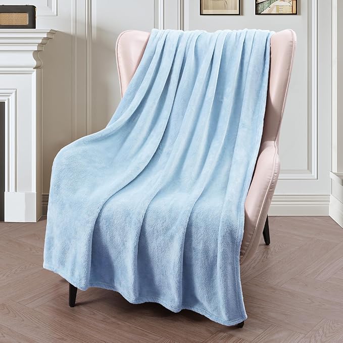 Exclusivo Mezcla Extra Large Fleece Throw Blanket for Couch, Sofa, 300GSM Super Soft and Warm Blankets, Ice Blue Throw All Season Use, Cozy, Plush, Lightweight, 50x70 Inches