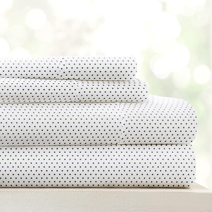 Linen Market 4 Piece King Sheet Set - Breathable, Double-Brushed Patterned Cooling Sheets – Oeko-TEX Certified Ultra Soft & Wrinkle-Free 16" Deep-Pocket King Sheets - Easy Care Stippled Gray