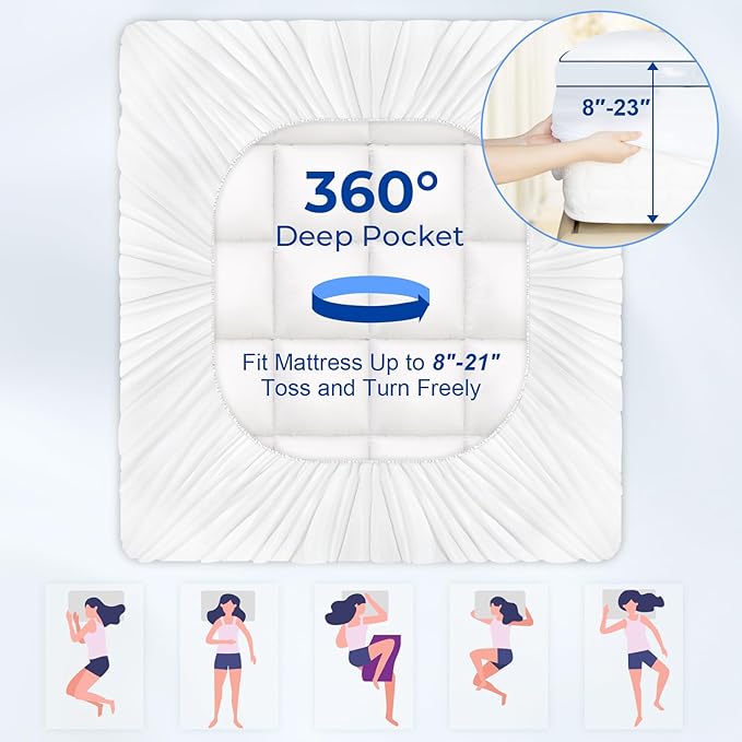 KAYFIA Full Mattress Topper,Extra Thick Mattress Pad Cover for Deep Sleep,3D+7D Snow Down Alternative Fill Overfilled Plush Pillow Top with 8-23 Inch Deep Pocket-White