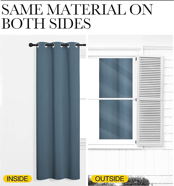 NICETOWN Smoky Blue Blackout Curtains 63 inches Length for Kitchen, 2 Panels, 34" Wide, Thermal Insulated Decoration Drapes for Small Window