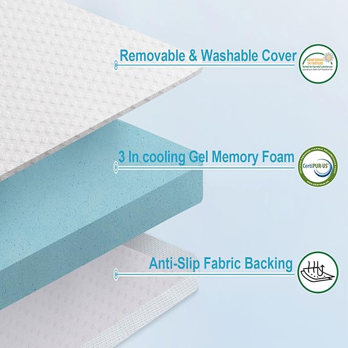 EDILLY 3 Inch Cooling Gel Memory Foam Mattress Topper King Size,with Removable & Washable Bamboo Cover,Soft Breathable Mattress Pad,Bed Topper for Back Pain Relief (76x80)