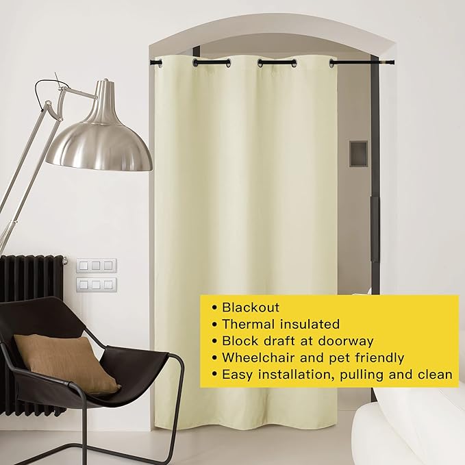 NICETOWN Door Curtain for Doorway Privacy, Curtains 84 Inch Length, Room Divider Cover, Blackout Temporary Insulated Closet Curtain for Bedroom Closet (1 Panel, 7ft Tall x 5ft Wide, Beige)