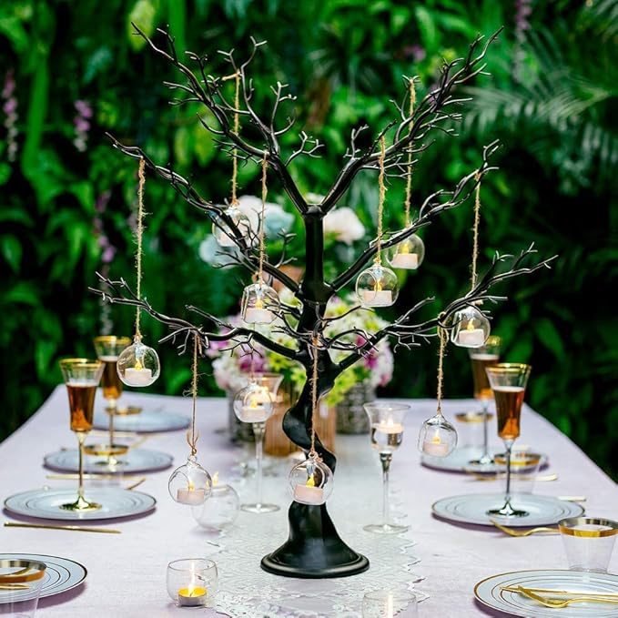 Sziqiqi Hanging Glass Globes Orbs Tea Light Candle Holders with Flameless LED Tealight for Wedding Ornaments, Wedding Birthday Christmas Party Centerpiece Accessory 2.36inch 20pcs +4 Extra