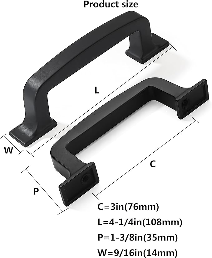 khtumeware 6 Pack 3 Inch Black Cabinet Handles - Matte Black Cabinet Pulls and Drawer Pulls