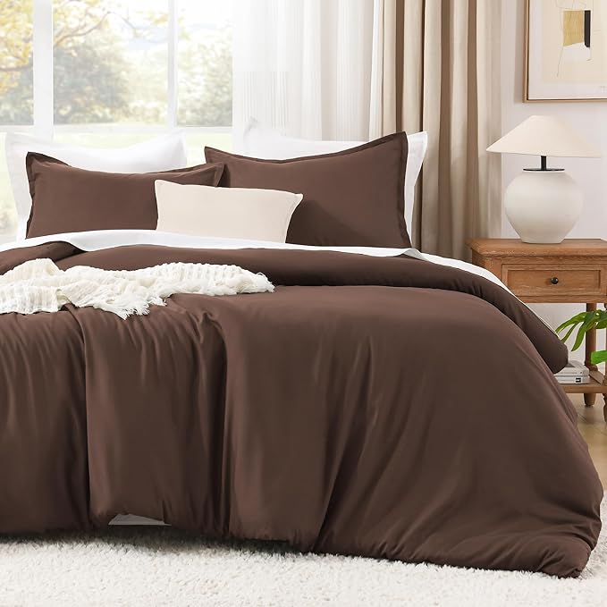 Litanika Comforters Brown Super King Size, 3 Pieces Lightweight Solid Bedding Set & Collections, All Season Fluffy Bed Set (120x120In Comforter & 2 Pillowcases)