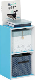 Furinno PASIR Book Shelf, 2-Tier Modern Bookshelf, Open Shelves Bookcase 9" x 12" x 21", for Living Room, Bedroom, Home Office, Light Blue/White