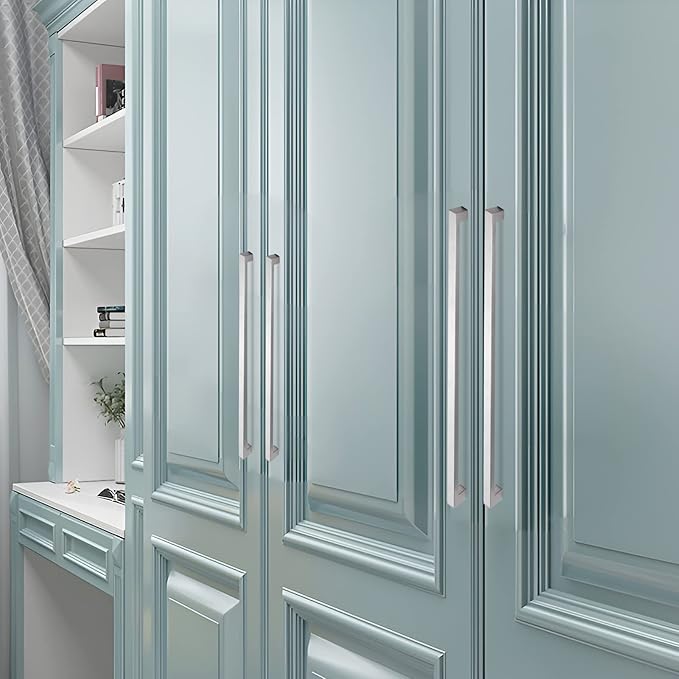 Cabinet Pulls Brushed Nickel Cabinet Handles Square Drawer Pulls, 2 Pack 7-1/2 Inch Stainless Steel Kitchen Door Cupboard Cabinet Handles, Cabinet Hardware Drawer Handles, 192mm Hole Centers