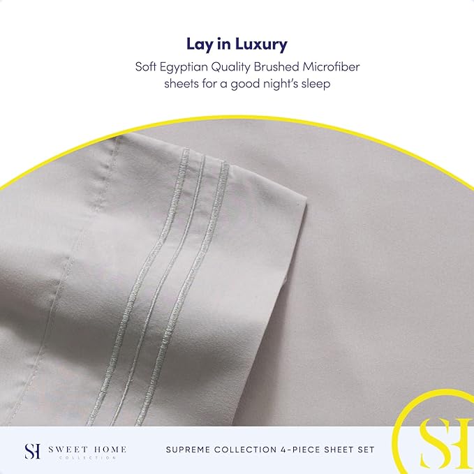 RV Queen Bed Sheets - Breathable Luxury Sheets with Full Elastic & Secure Corner Straps Built In - 1800 Supreme Collection Extra Soft Deep Pocket Bedding Set, Sheet Set, RV Short Queen, Silver
