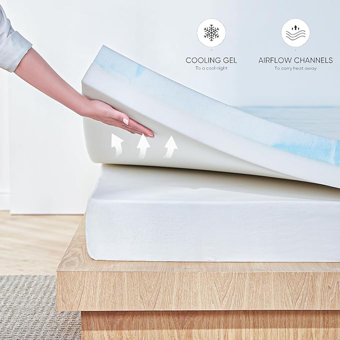 LINSY LIVING 2 Inch Mattress Topper Twin, Cooling Gel Infused Swirl Memory Foam, Soft Mattress Topper for Firm Mattress, CertiPUR-US Certified Bed Topper, Twin Size