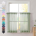 OVZME Sage Green Sheer Curtains 36 inches Long, Short Kitchen Window Treatment Solid Sheers Cafe Curtains Bathroom Voile Half Window Panels, Rod Pocket, 42" Wx36 L