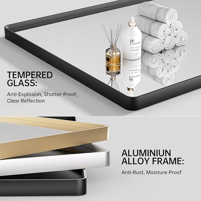 Hasipu Black Bathroom Mirror for Wall, 77 x 36 Inch Metal Framed Bathroom Mirrors for Over Sink, Rectangle Bathroom Vanity Mirror, Anti-Rust, Tempered Glass, Horizontal or Vertical