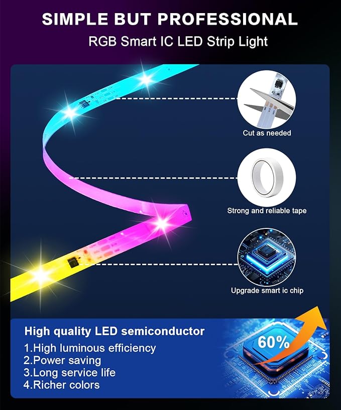 Tenmiro 65.6FT Upgrade Smart IC LED Strip Lights, 213 Dynamic Lighting Effects DIY Multicolor Music Sync Color Changing LED Lights for Bedroom Ceiling Christmas Hallowmas Party Gaming Decor 65.6FT