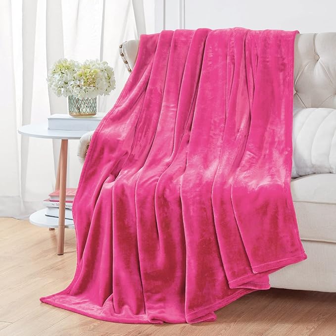 Walensee Fleece Blanket Plush Throw Fuzzy Lightweight (Twin Size 60x80 Hot Pink) Super Soft Microfiber Flannel Blankets for Couch, Bed, Sofa Ultra Luxurious Warm and Cozy for All Seasons