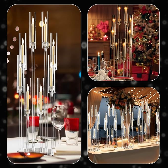VINCIGANT 4PCS 8 Arms Clear Candelabra Candle Holder for Wedding Decorations,38.5 inches Tall Arcylic Candlesticks Holder with Shade for Table Dinner Party Fireplace Decoration