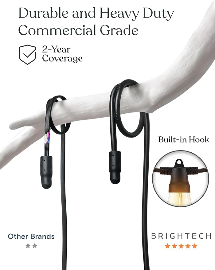 Brightech 48 (42+6) FT Ambience Pro Outdoor Solar String Lights - Bright Remote Control Color Adjustable Solar Light - Commercial Grade, 15 Waterproof LED Bulbs for Patios, Camping, Yard, Outside