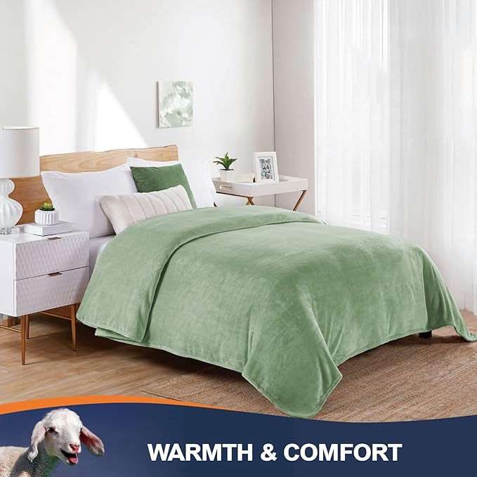 Walensee Fleece Blanket Plush Throw Fuzzy Lightweight (Throw Size 50x60 Sage Green) Super Soft Microfiber Flannel Blankets for Couch, Bed, Sofa Luxurious Warm and Cozy for All Seasons