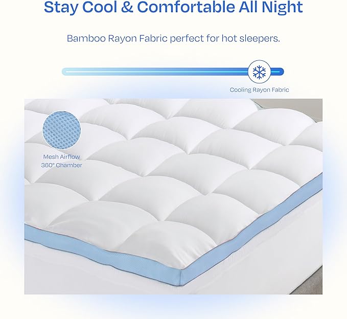 California Design Den Twin Mattress Topper, Thick Cooling Pillow Top Mattress Topper Twin for Restful Sleep, 900 GSM Fill, Breathable & Gentle on Skin
