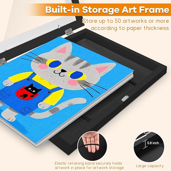 8 Pack Kids Artwork Frames Changeable 8.5 x 11 Inch Children Art Projects Kids Art Frames Front Opening Picture Display Frame, Black