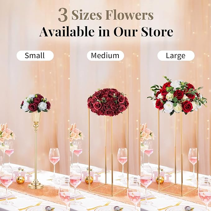 NUPTIO Flower Wedding Centrepieces for Tables - 2 Pcs 9.5in Diameter Burgundy & White Artificial Flowers Rose Ball for Centerpieces Table - Fake Rose Arrangements for Weddings Birthday Party Decor