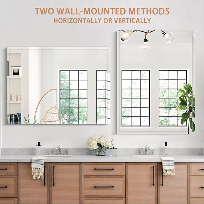 Frameless Mirror for Bathroom Vanity,20x30in Wall Mounted Mirrors for Over Sink Decorative Rectangular Frameless Mirror,With Polished Edge,Hangs Horizontally Or Vertically,Entryways,Room,Shatterproof