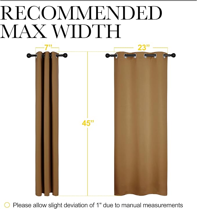 NICETOWN Sleek Blackout Curtains 45 inches Length for Small Windows, Noise Reducing and Block Draft Panels for Door Doorway Laundry Office Luxury Decor Theme (2 Panels, Gold Brown, W29 x L45 -Inch)