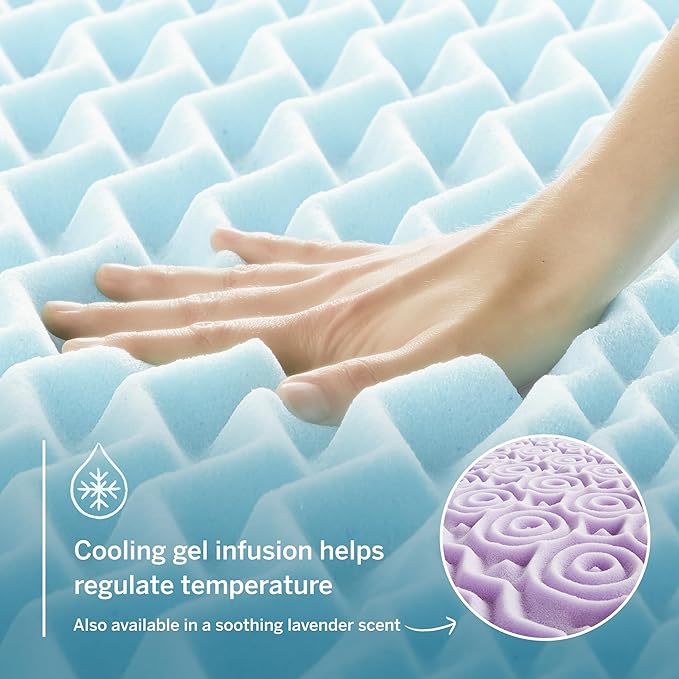 LUCID 3 Inch Gel Memory Foam Mattress Topper, Twin XL size – 5 Zones – Cooling Gel Infusion – CertiPur Certified Foam
