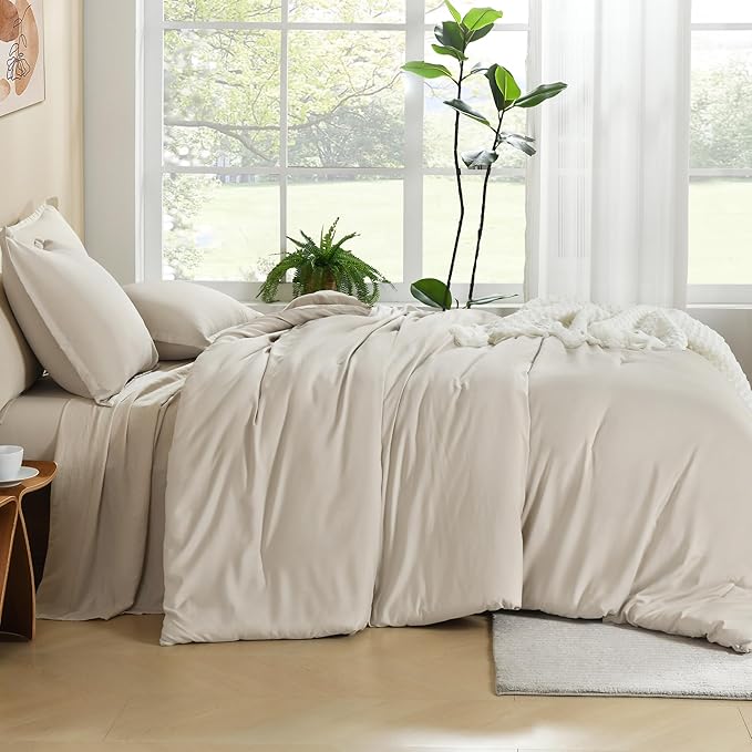 Litanika Comforters Tannish Grey Full Size, 3 Pieces Lightweight Solid Bedding Set & Collections, All Season Fluffy Bed Set (79x90In Comforter & 2 Pillowcases)