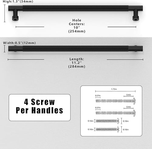 10 Pack Matte Black Knurled Cabinet Pulls 10 Inch(254mm) Kitchen Cabinet Handles Solid Zinc Alloy Cabinet Hardware Drawer Pulls