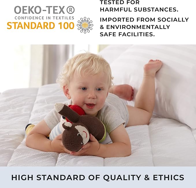 Great Bay Home Queen Mattress Topper. Thick, Elastic Corner Mattress Protector and Cover. Ultra-Soft Pillowtop Mattress Pad. Fits Mattresses Up to 18" (Queen, White)