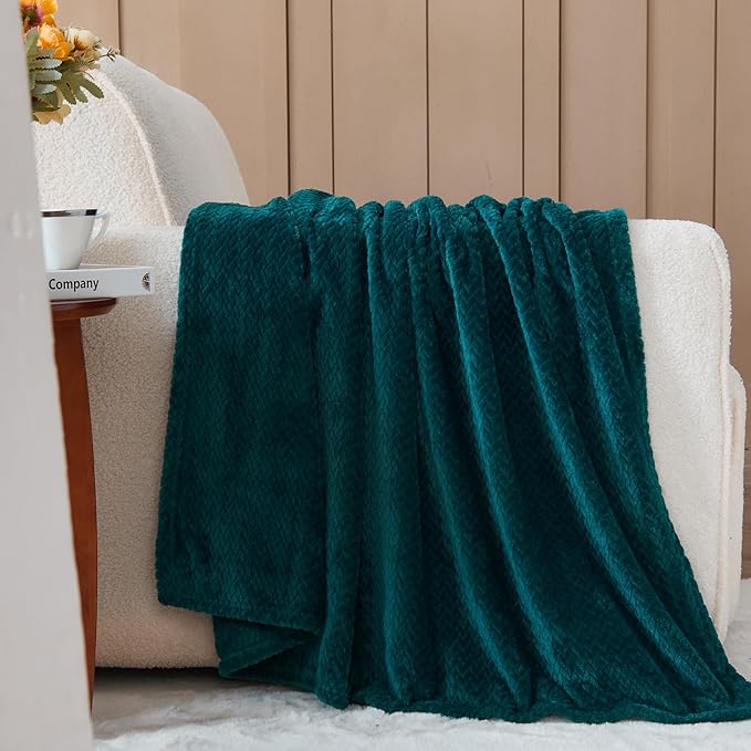 NEWCOSPLAY Super Soft King Blanket Dark Teal Premium Silky Flannel Fleece Leaves Pattern Lightweight Bed Blanket All Season Use (Dark Teal, King(90"x110"))