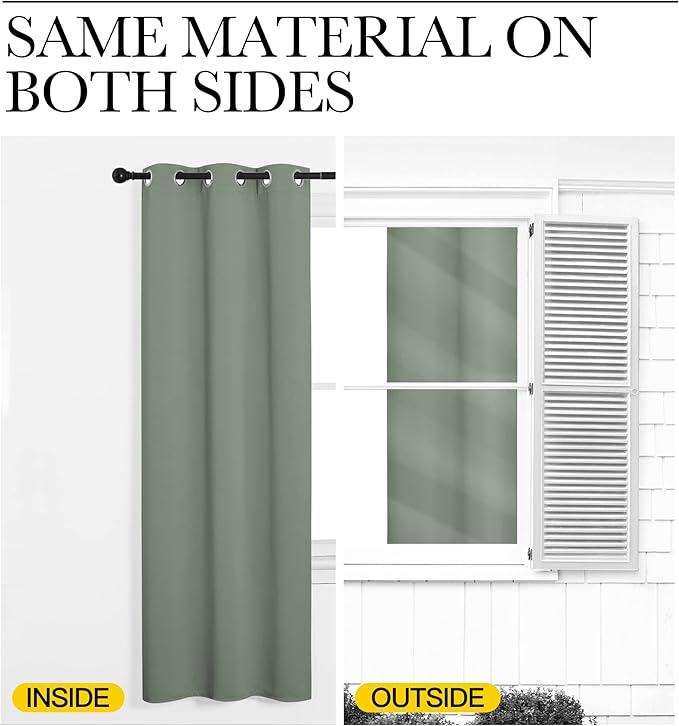 NICETOWN Bedroom Curtain Panels Blackout Draperies, Thermal Insulated Solid Grommet Blackout Curtains/Drapes (1 Pair, 34 by 63 inches, Greyish Green)