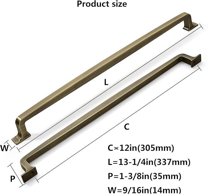 khtumeware 2 Pack 12 Inch Cabinet Handles, Brushed Antique Brass Pulls and Drawer Handles