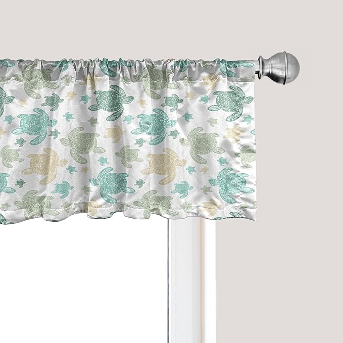 Ambesonne Turtles Window Valance Pack of 2, Illustration of Repeating Motifs of Animal Print in Assorted Tones, Rod Pocket Curtain Valances for Kitchen Bedroom, 42" X 18", Seafoam and Grey Yellow