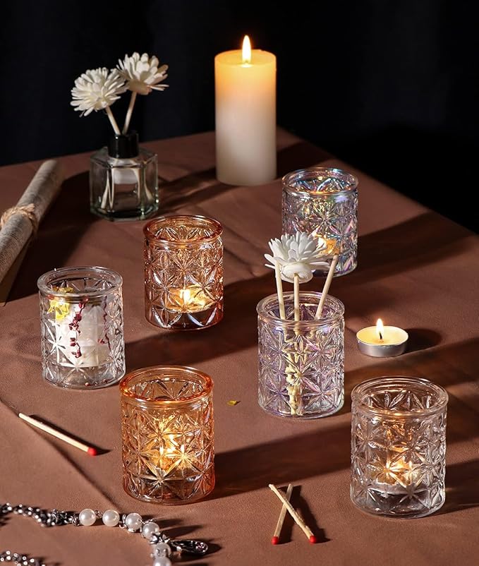 Gold Votive Candle Holders Set of 12, Tea Lights Candle Holders Glass for Wedding Table Centerpieces, Gold Candle Holder for Christmas Party Diwali Centerpieces for Table, Home Party Supplies