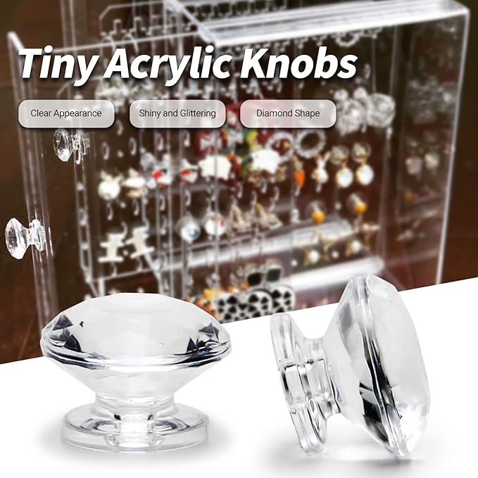 MroMax 2Pcs Tiny Pull Handle Diamond Acrylic Mini Knob 19mm Diameter Clear Shiny Cute Decoration for Jewelry Box, Gift Case and Makeup Box