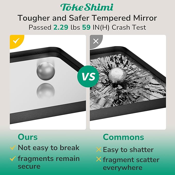 TokeShimi Black Vanity Mirror 60x36,Bathroom Mirror Framed Seamless,Tempered Glass,Rectangle Mirror for Bathroom,Shatterproof Bathroom Wall Mirror(Horizontal/Vertical)
