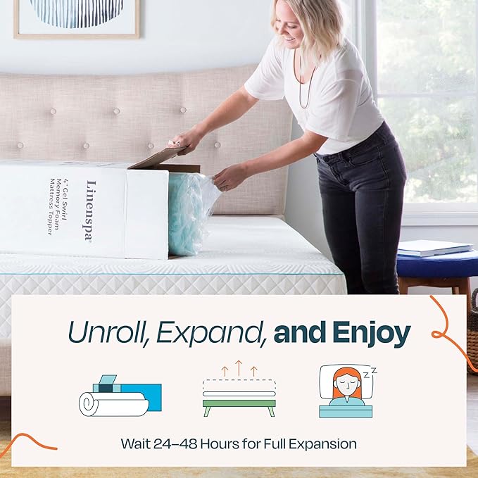 Linenspa 3 Inch Gel Swirl Memory Foam Mattress Topper – Cooling Gel Infused – Pressure Relieving Bed Topper - Mattress Pad – CertiPUR Certified - California King Size