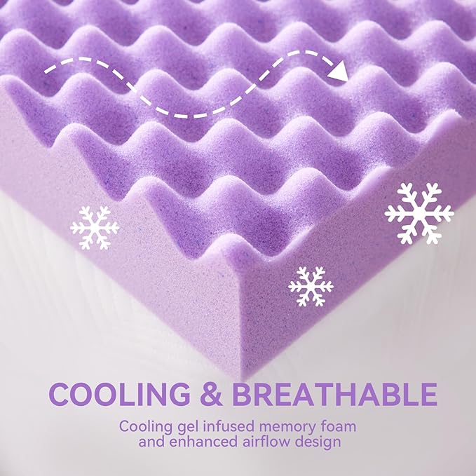 SINWEEK 2 Inch Egg Crate Memory Foam Mattress Topper King Size, Soft Mattress Pad for Back Pain Relief, Bed Topper, CertiPUR-US Certified