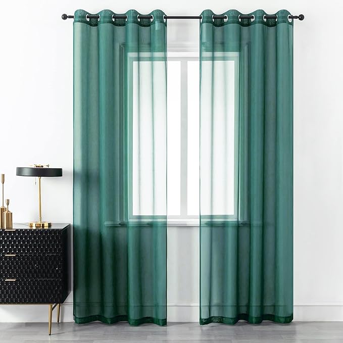 DUALIFE Hunter Green Curtains 108 Inches Long for Living Room 2 Panels Grommet Window Semi Sheer Extra Long Curtains for High Ceiling Bedroom Party Parties Backdrop 9 FT Floor Length Forest Green