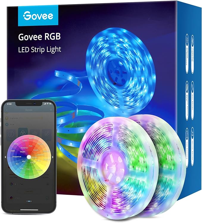 Govee Smart LED Strip Lights, 65.6ft WiFi LED Strip Lighting, Work with Alexa and Google Home, DIY Mode and Music Sync RGB LED Lights for Home Decor, 2 Rolls of 32.8ft (No Remote Control)
