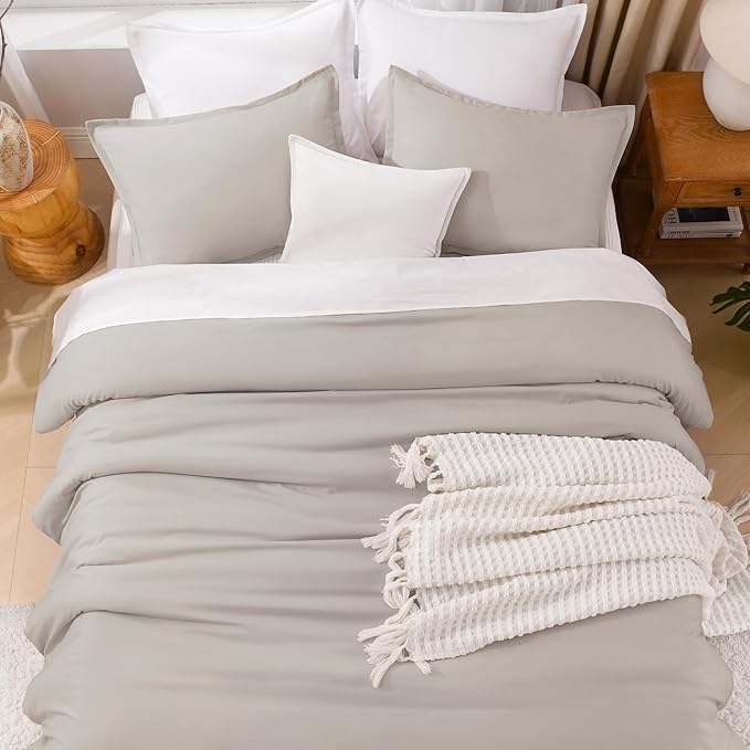 Litanika Comforters Super King Size Linen, 3 Pieces Lightweight Solid Bedding Set & Collections, All Season Fluffy Bed Set (120x120In Comforter & 2 Pillowcases)