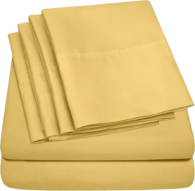 Sweet Home Collection 6 Piece 1500 Supreme Collection Brushed Microfiber Deep Pocket Sheet Set-2 Extra Pillow Cases, Great Value, Split King, Yellow
