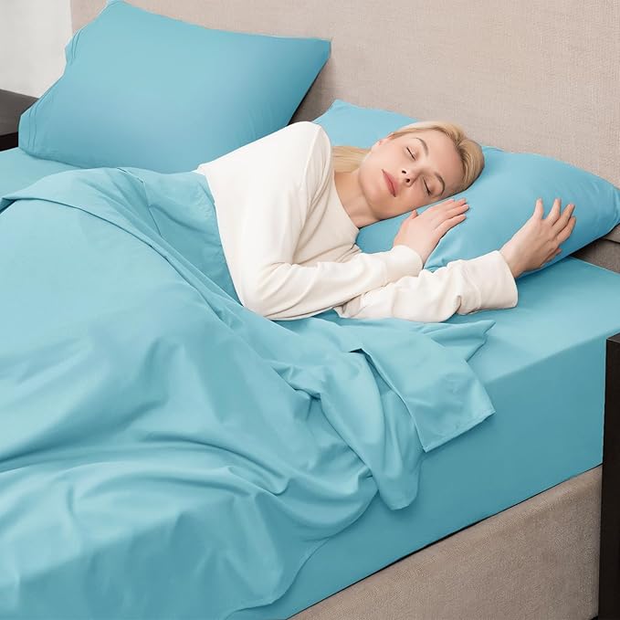 Mejoroom Queen Size Sheet Set - Hotel Luxury 1800 Bedding Sheets & Pillowcases - Deep Pocket Fitted Sheet, Soft, Breathable, Wrinkle & Fade Resistant - 4 Piece (Queen, Baby Blue)