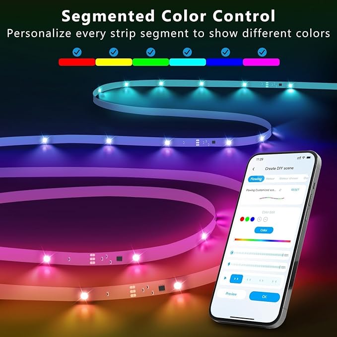 GUPUP 16.4 FT Smart RGB IC RGB LED Strip Lights for Bedroom, 5050 LED Lights for Room, DIY Multiple Colors on One Line, Color Changing Strip Lighting Music Sync, Halloween, Christmas