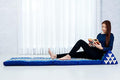 Leewadee Comfortable Japanese Floor Mattress - Thai Floor Bed with Triangle Cushion - Futon Mattress - XL Extra Long Thai Massage Mat, 89 x 20 inches, Blue, Kapok Filling